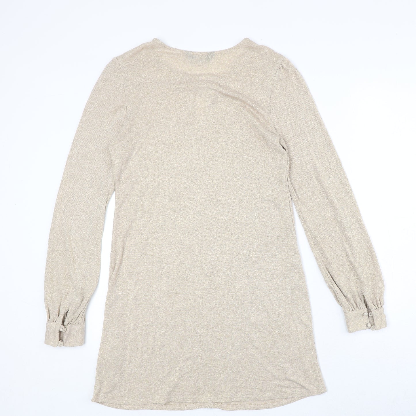 Dorothy Perkins Womens Gold Viscose A-Line Size 14 Round Neck Pullover
