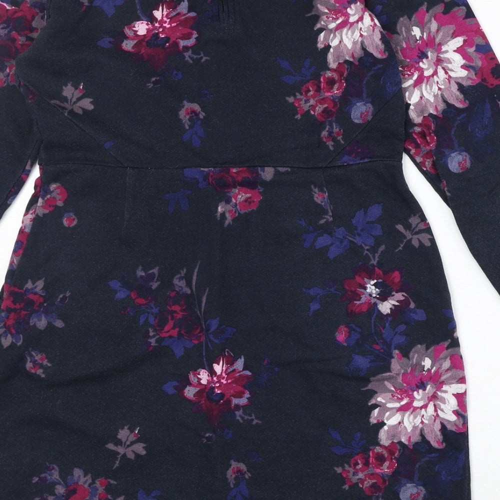 Joules Womens Blue Floral 100% Cotton A-Line Size 14 Round Neck Zip