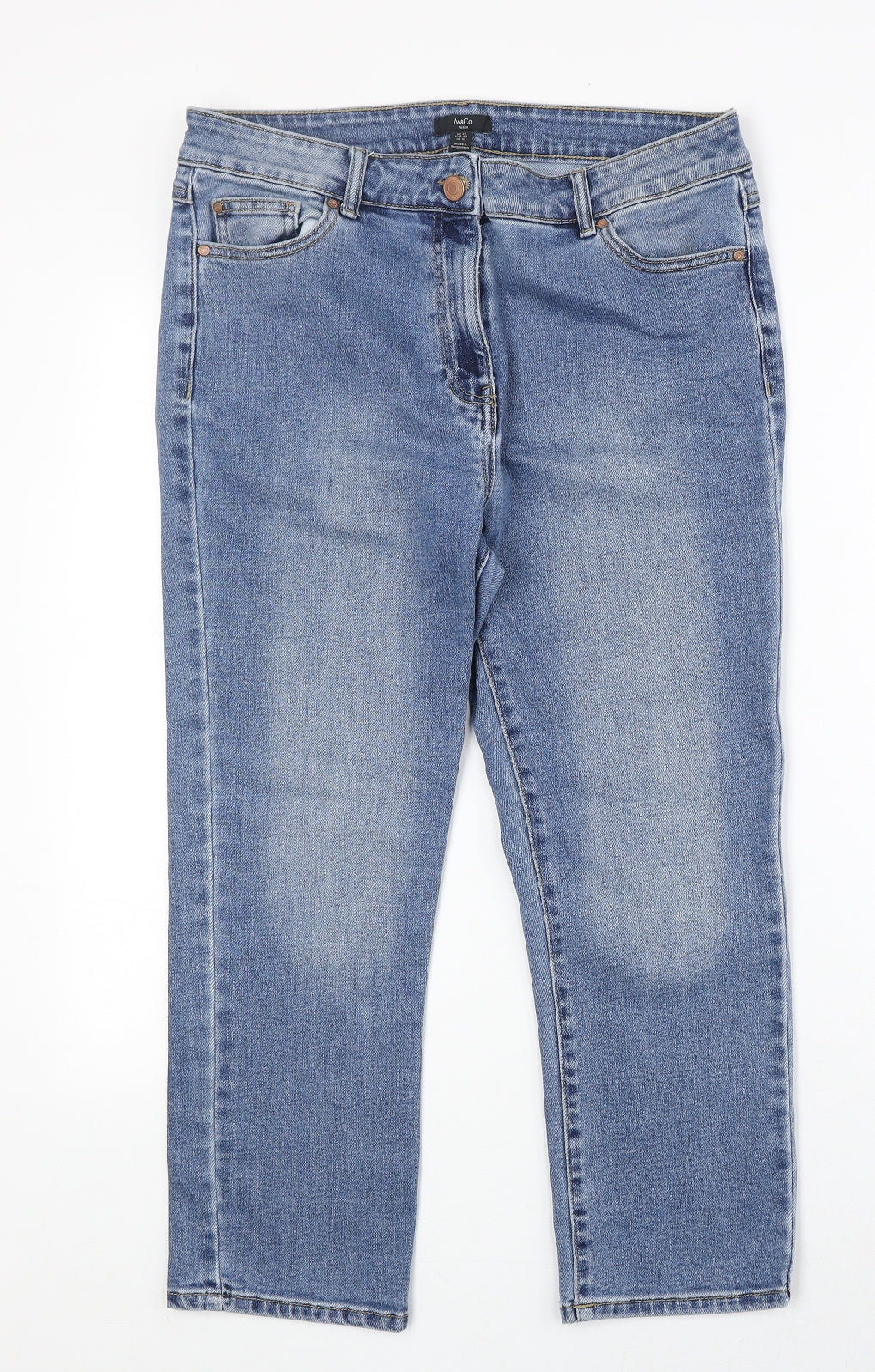 M&Co Womens Blue Cotton Straight Jeans Size 14 Regular Zip