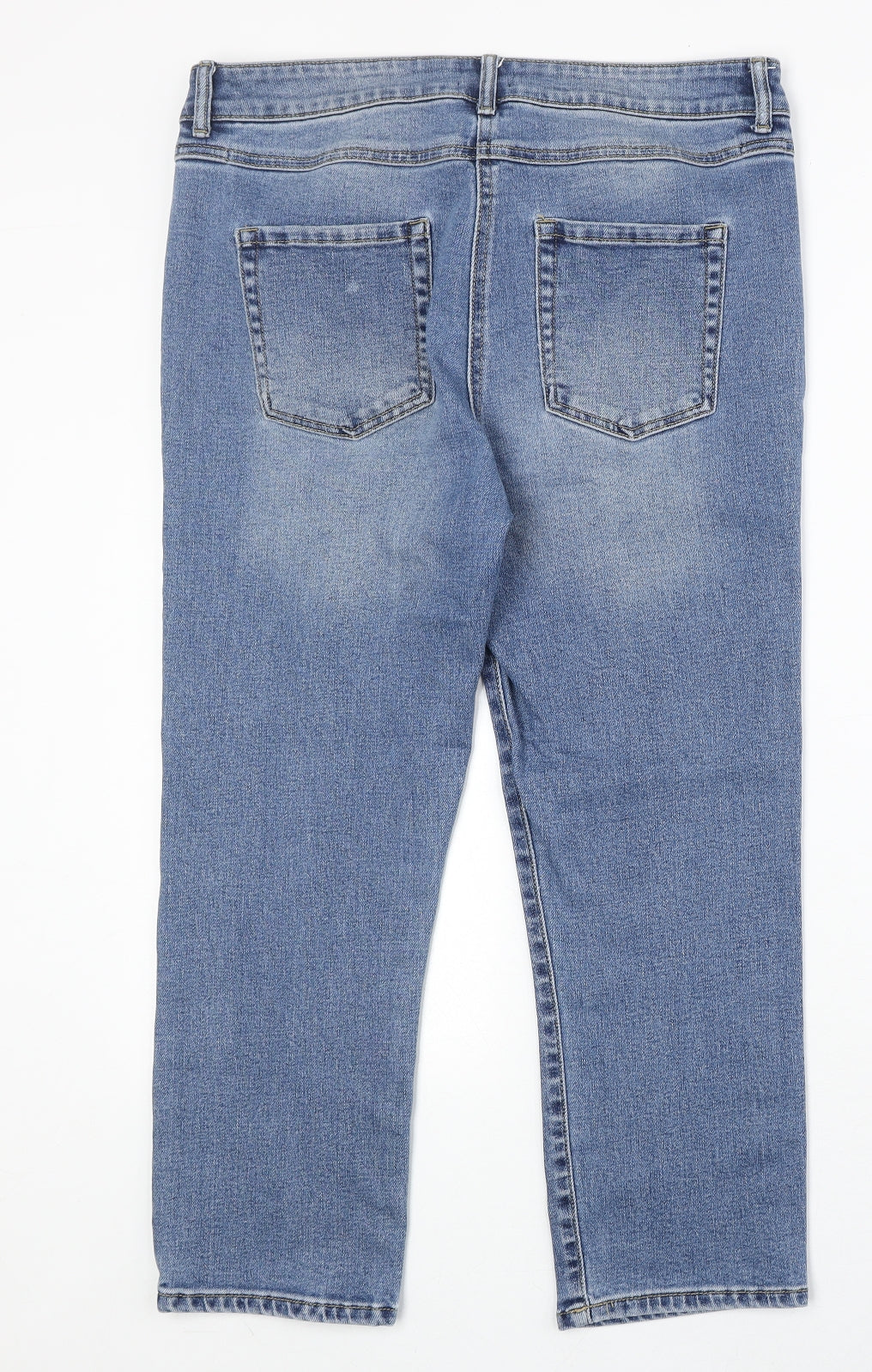 M&Co Womens Blue Cotton Straight Jeans Size 14 Regular Zip
