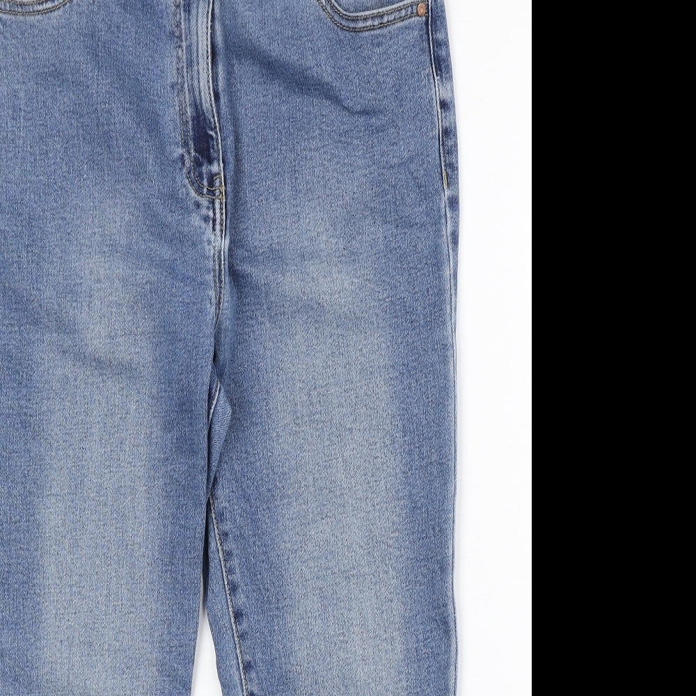 M&Co Womens Blue Cotton Straight Jeans Size 14 Regular Zip