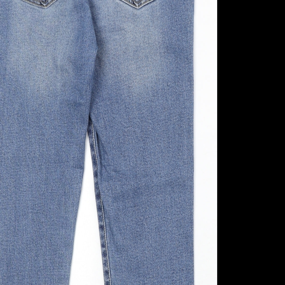 M&Co Womens Blue Cotton Straight Jeans Size 14 Regular Zip