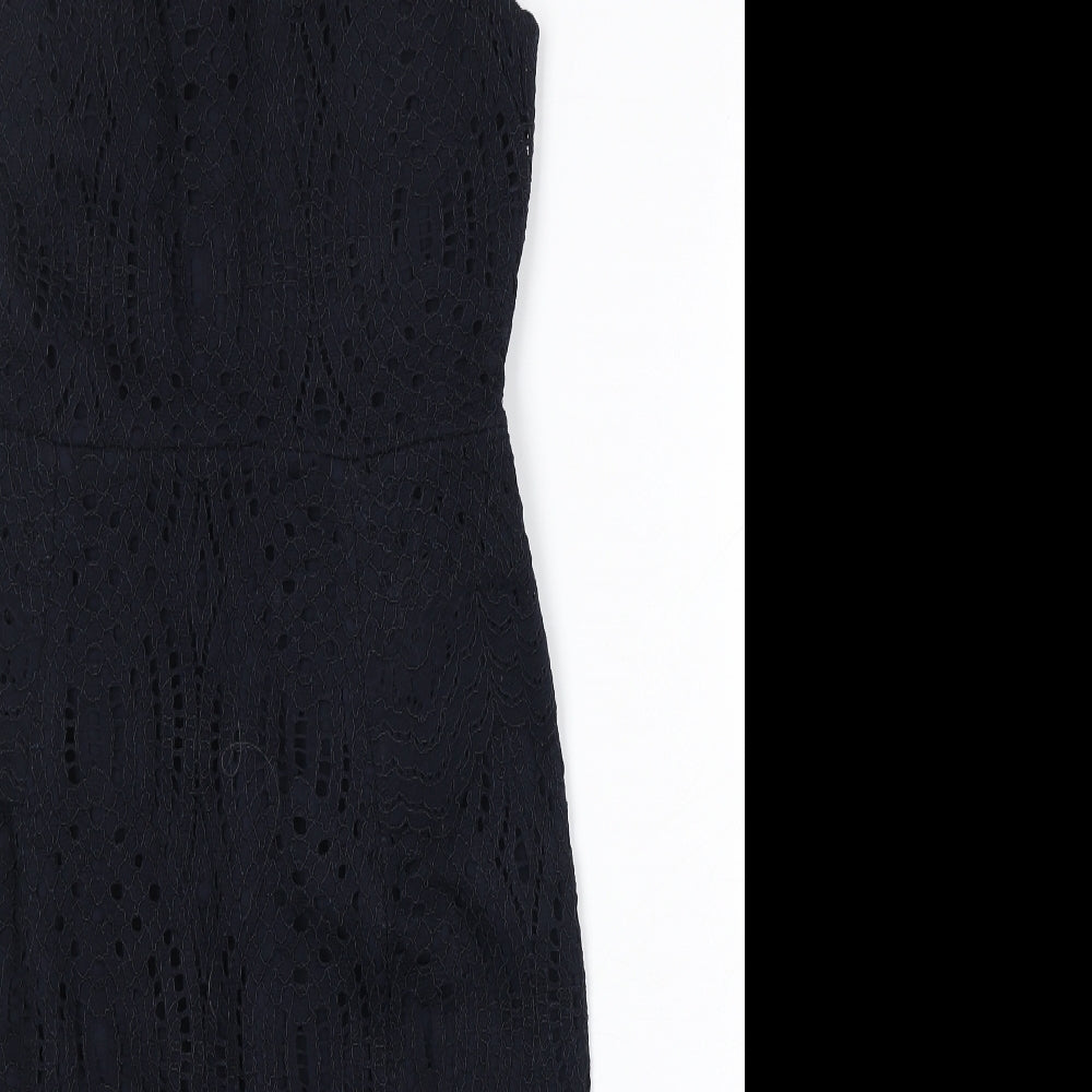 Whistles Womens Blue Geometric Nylon A-Line Size 10 Round Neck Zip
