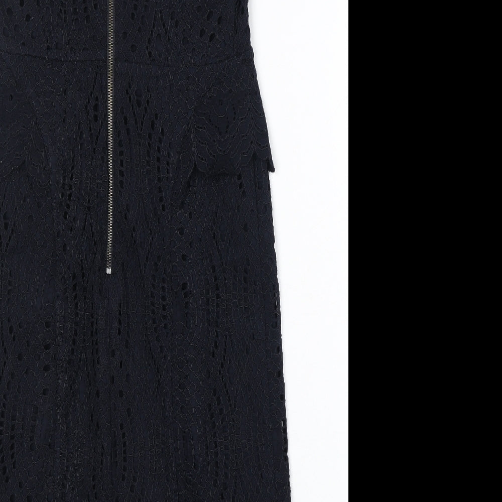 Whistles Womens Blue Geometric Nylon A-Line Size 10 Round Neck Zip