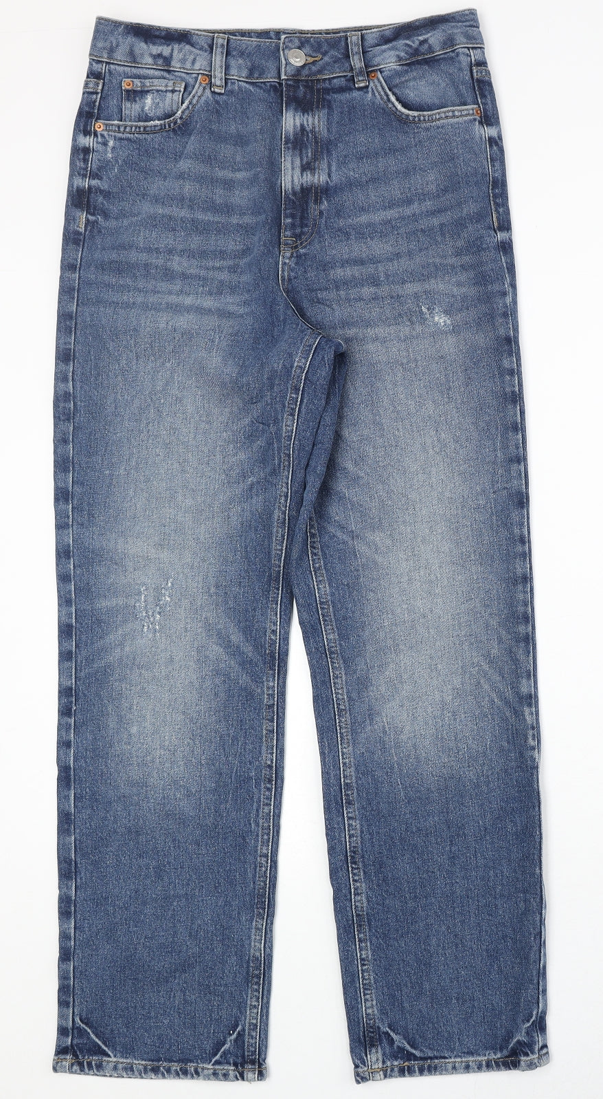 Marks and Spencer Womens Blue Cotton Straight Jeans Size 10 Regular Zip