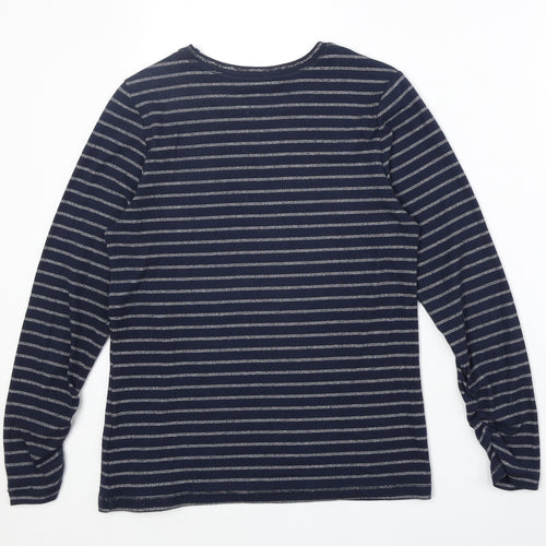 Marks and Spencer Womens Blue Striped Cotton Basic T-Shirt Size 12 Round Neck
