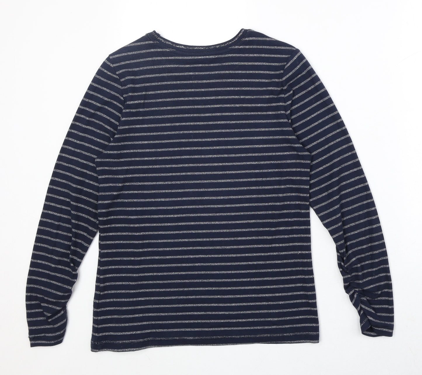 Marks and Spencer Womens Blue Striped Cotton Basic T-Shirt Size 12 Round Neck
