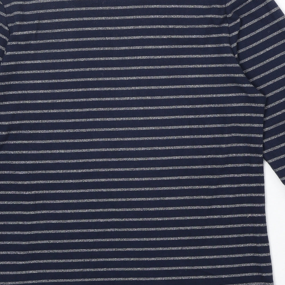 Marks and Spencer Womens Blue Striped Cotton Basic T-Shirt Size 12 Round Neck