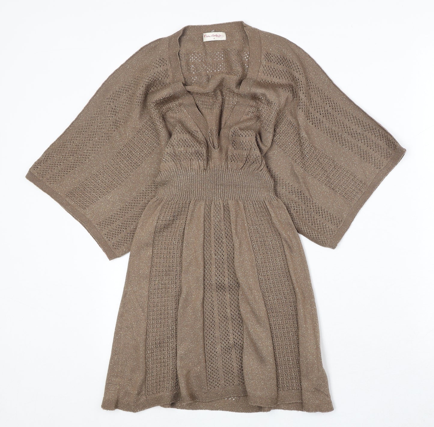 Miss Selfridge Womens Brown Acrylic Jumper Dress Size 8 V-Neck Pullover