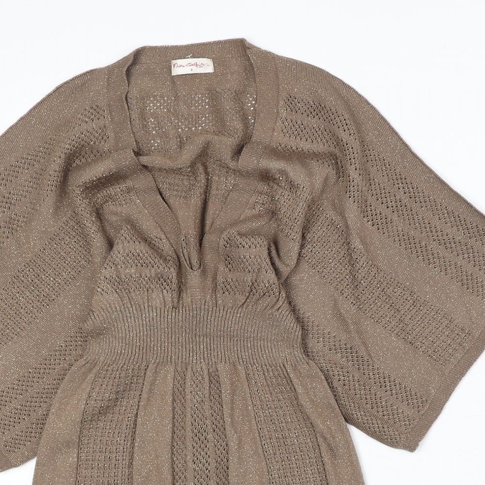 Miss Selfridge Womens Brown Acrylic Jumper Dress Size 8 V-Neck Pullover