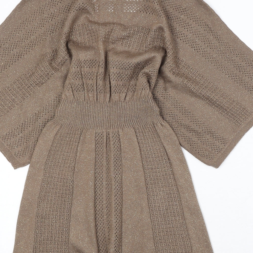Miss Selfridge Womens Brown Acrylic Jumper Dress Size 8 V-Neck Pullover