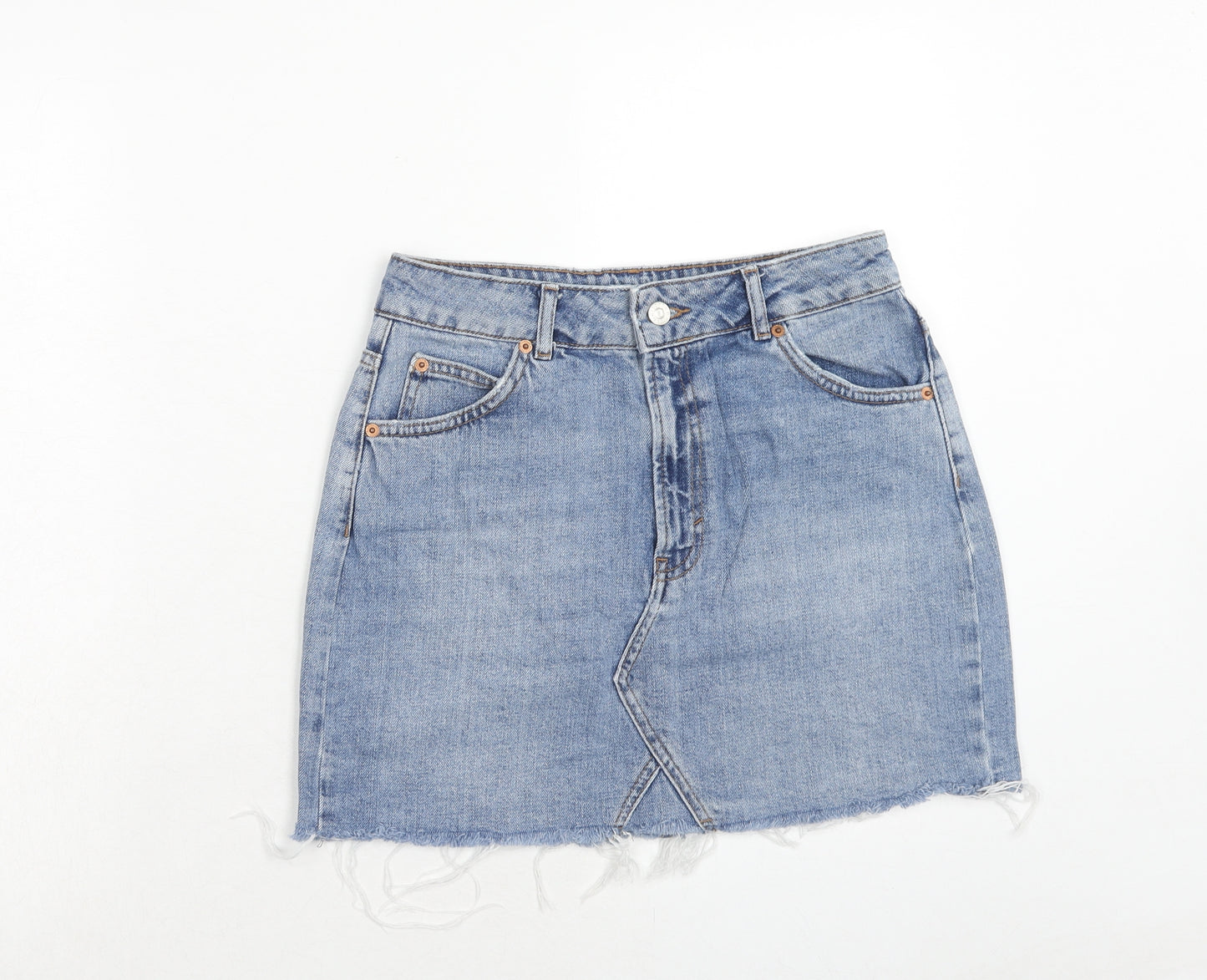 Topshop Womens Blue Cotton Mini Skirt Size 10 Zip
