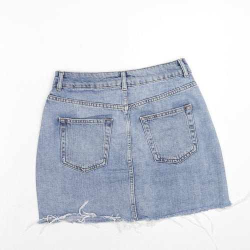 Topshop Womens Blue Cotton Mini Skirt Size 10 Zip