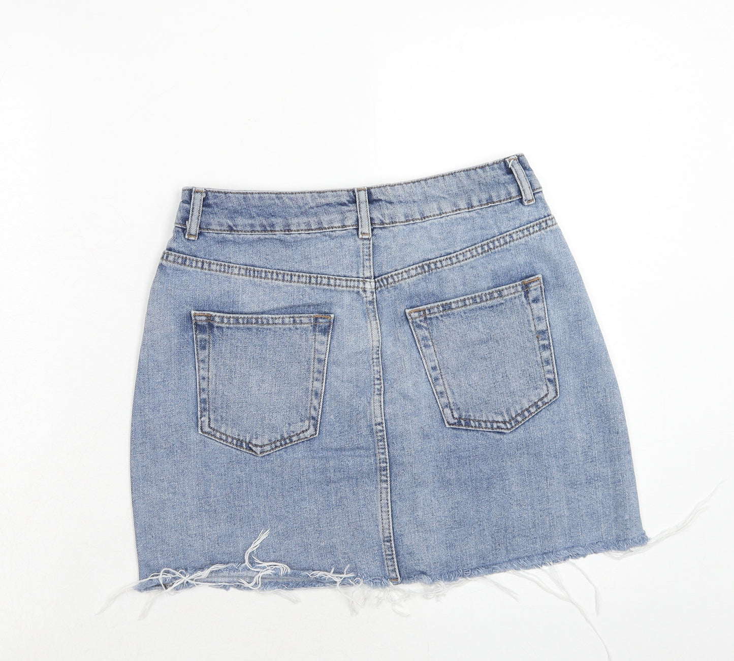 Topshop Womens Blue Cotton Mini Skirt Size 10 Zip