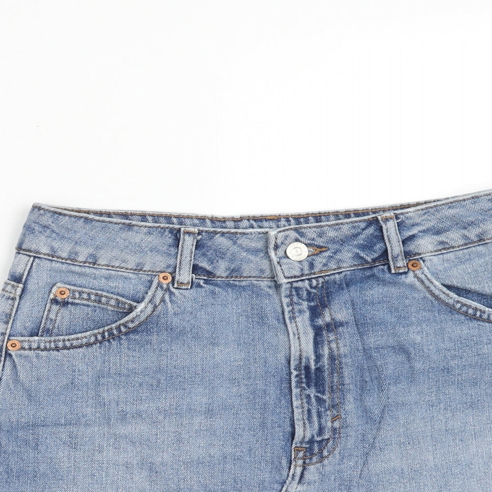 Topshop Womens Blue Cotton Mini Skirt Size 10 Zip