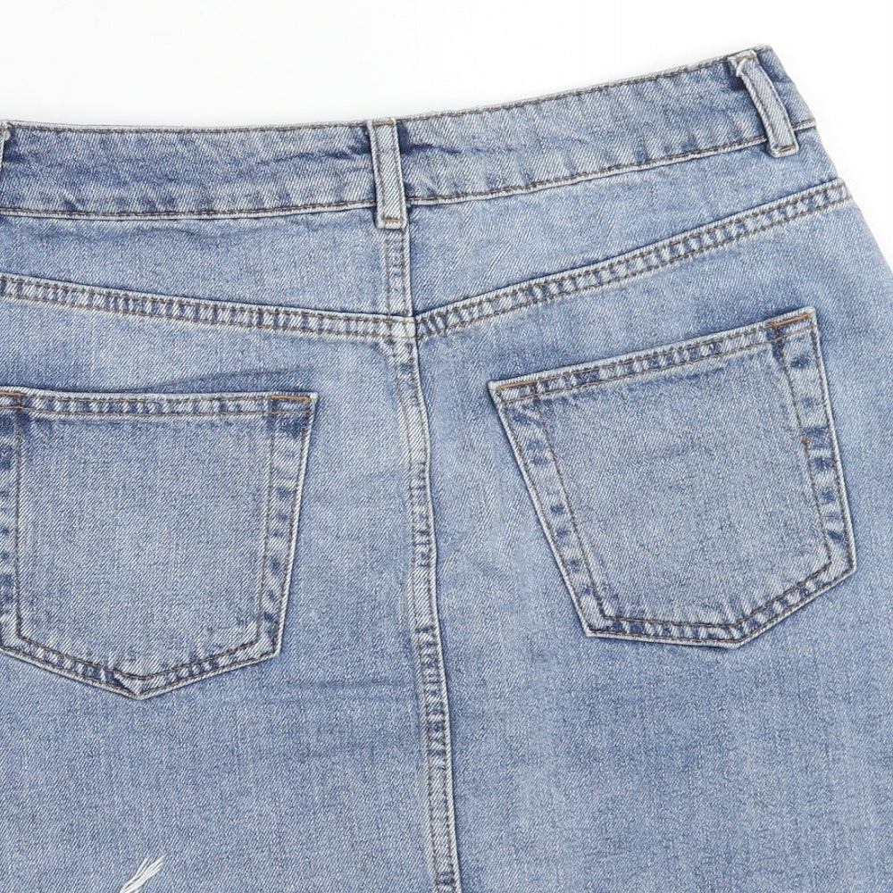 Topshop Womens Blue Cotton Mini Skirt Size 10 Zip