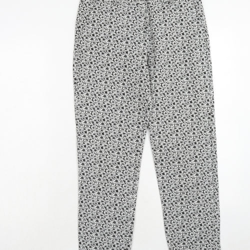 Miss Selfridge Womens Black Floral Polyester Trousers Size 8 Regular Hook & Eye