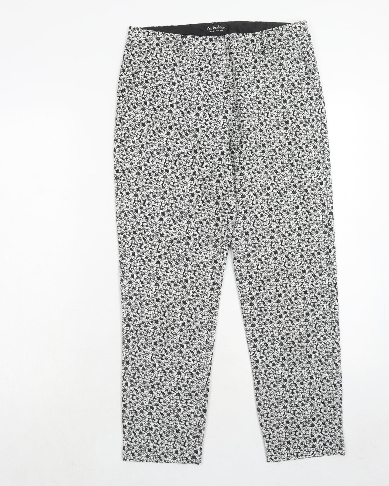 Miss Selfridge Womens Black Floral Polyester Trousers Size 8 Regular Hook & Eye