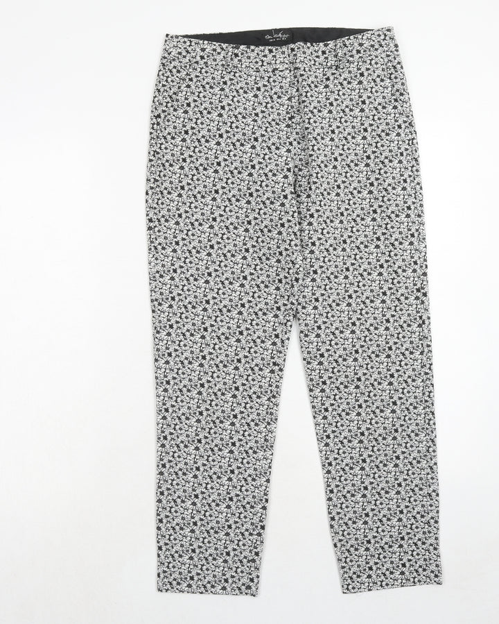 Miss Selfridge Womens Black Floral Polyester Trousers Size 8 Regular Hook & Eye
