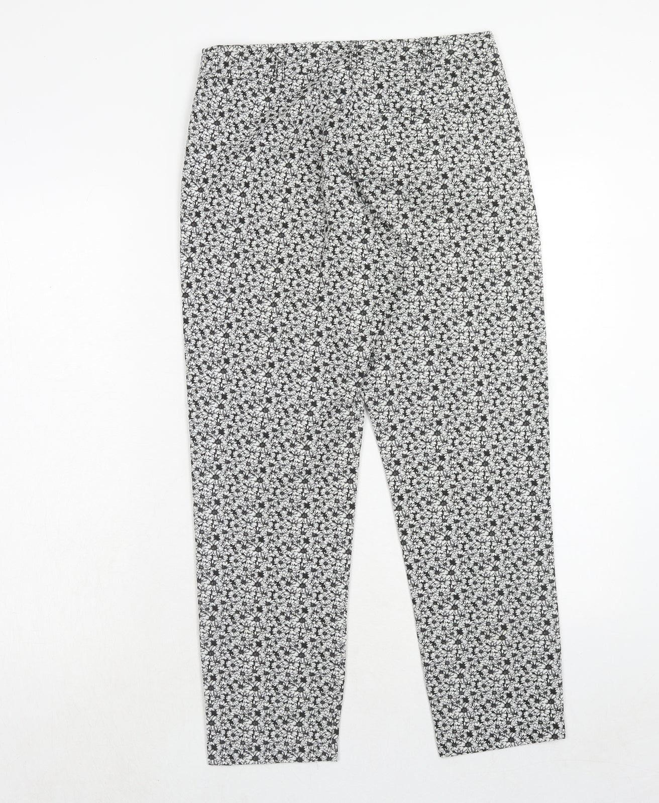 Miss Selfridge Womens Black Floral Polyester Trousers Size 8 Regular Hook & Eye