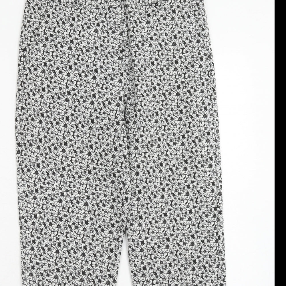 Miss Selfridge Womens Black Floral Polyester Trousers Size 8 Regular Hook & Eye