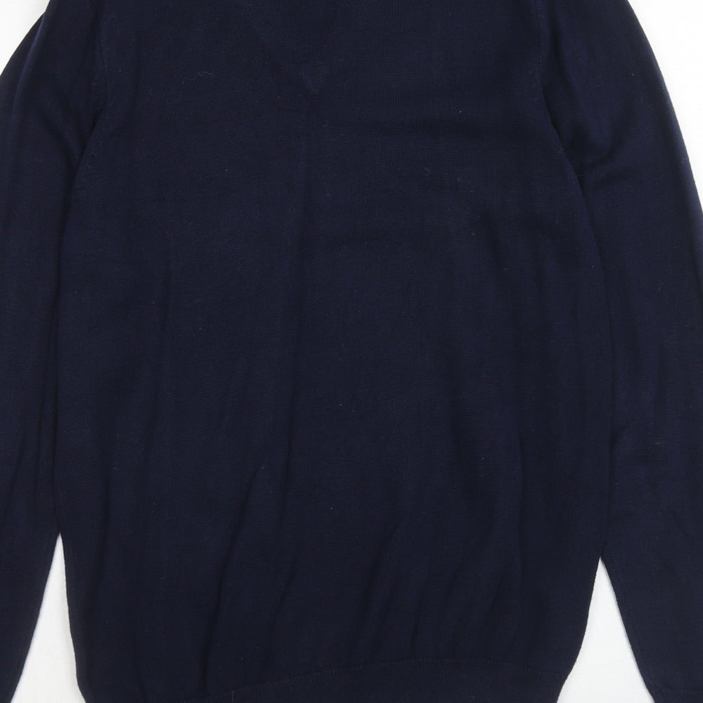 Marks and Spencer Mens Blue V-Neck Cotton Pullover Jumper Size S Long Sleeve