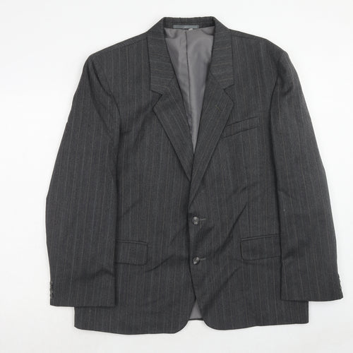 Hand Grade Mens Grey Striped Polyester Jacket Suit Jacket Size 42 Regular