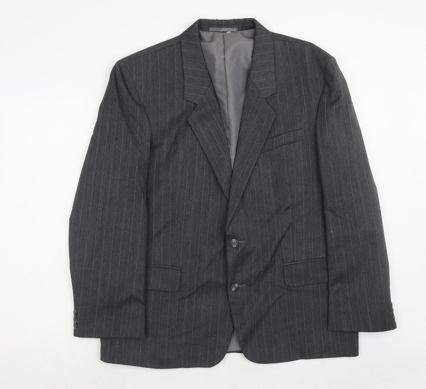 Hand Grade Mens Grey Striped Polyester Jacket Suit Jacket Size 42 Regular