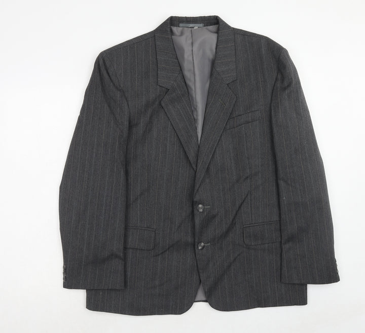 Hand Grade Mens Grey Striped Polyester Jacket Suit Jacket Size 42 Regular