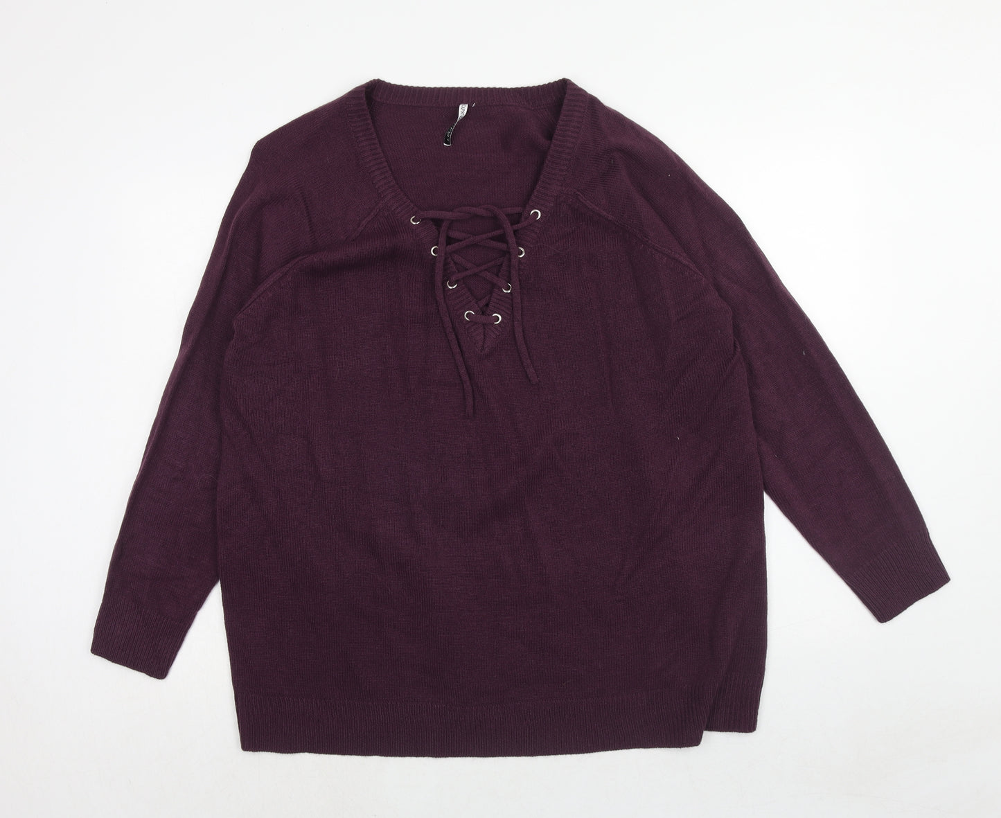 Capsule Womens Purple V-Neck Acrylic Pullover Jumper Size M