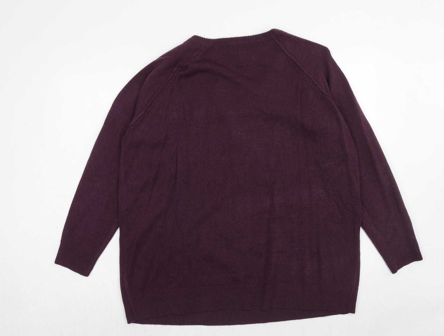 Capsule Womens Purple V-Neck Acrylic Pullover Jumper Size M
