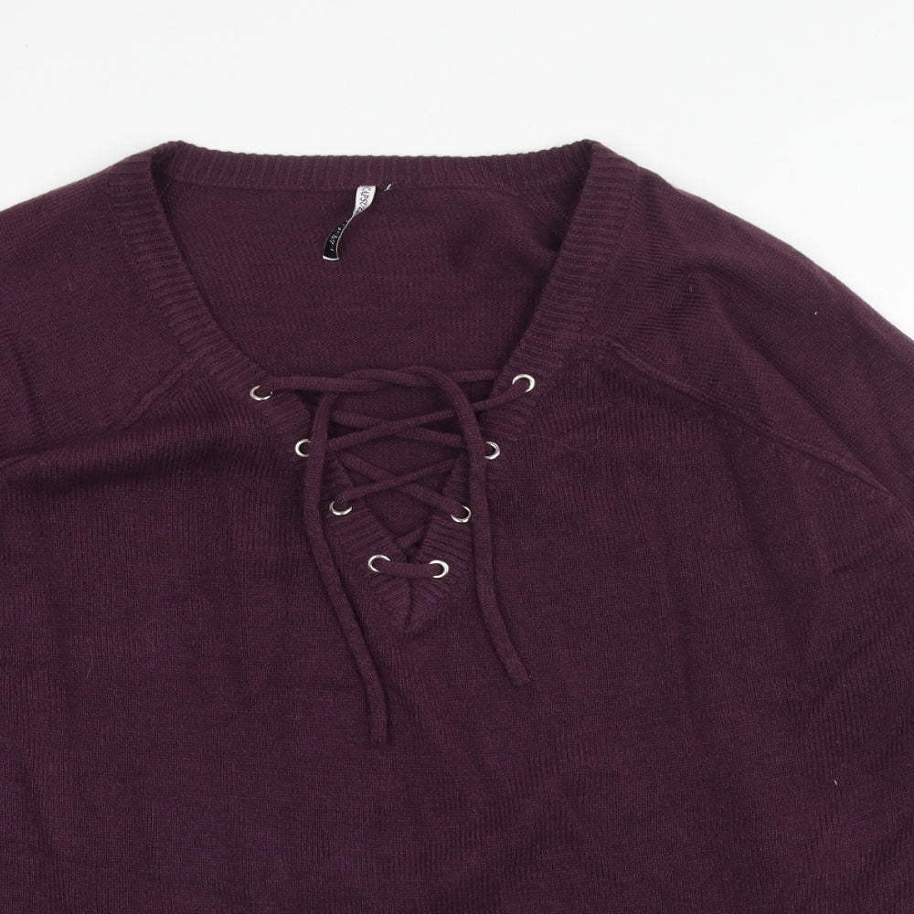Capsule Womens Purple V-Neck Acrylic Pullover Jumper Size M
