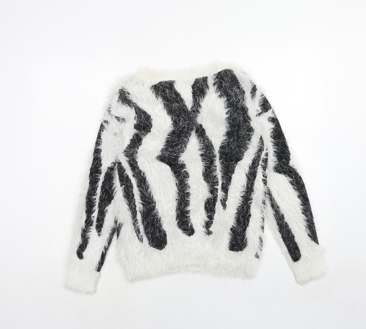 Select Womens White Round Neck Polyamide Pullover Jumper Size 10 - Zebra Print