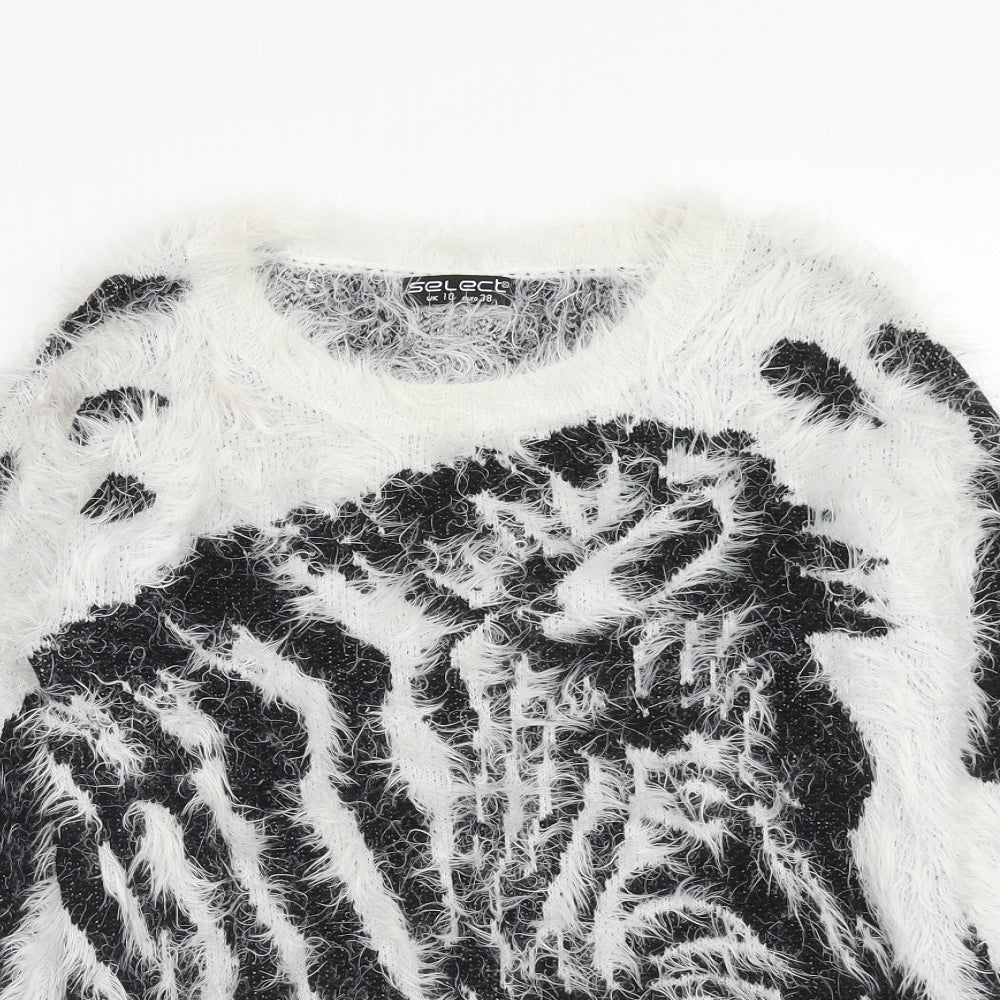 Select Womens White Round Neck Polyamide Pullover Jumper Size 10 - Zebra Print