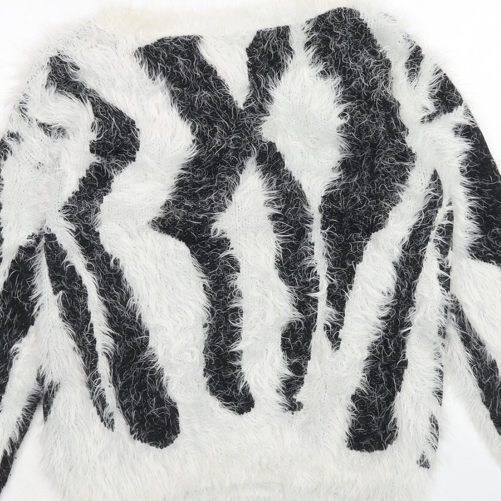 Select Womens White Round Neck Polyamide Pullover Jumper Size 10 - Zebra Print