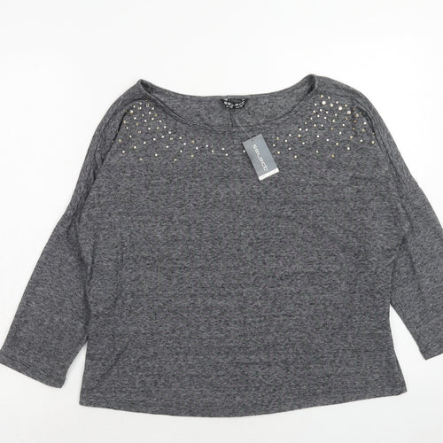 Select Womens Grey Polyester Basic Blouse Size 10 Boat Neck