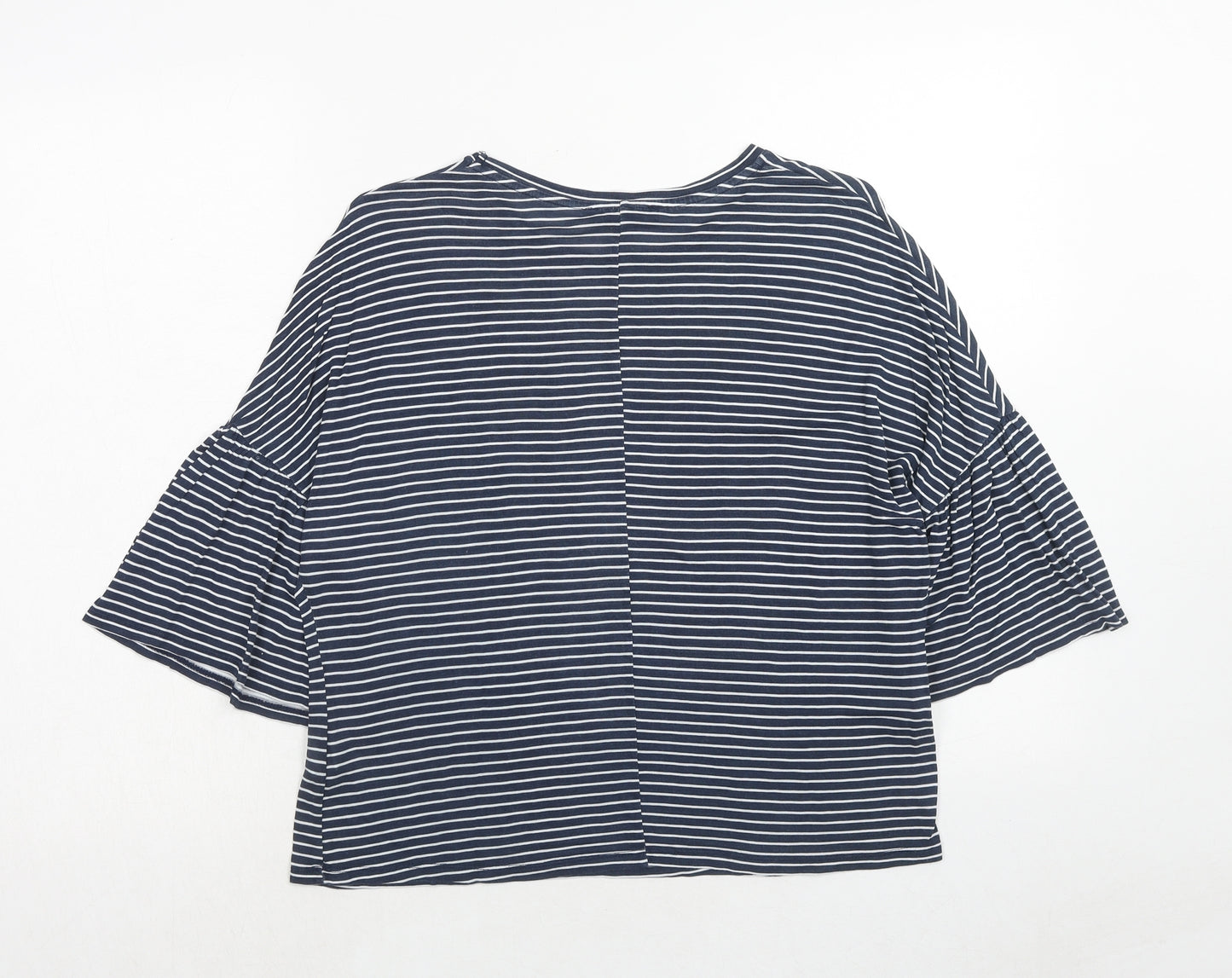 Marks and Spencer Womens Blue Striped Viscose Basic T-Shirt Size 12 Boat Neck