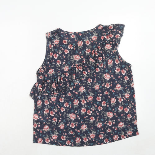 Colours of The World Womens Blue Floral Polyester Basic Blouse Size M Round Neck
