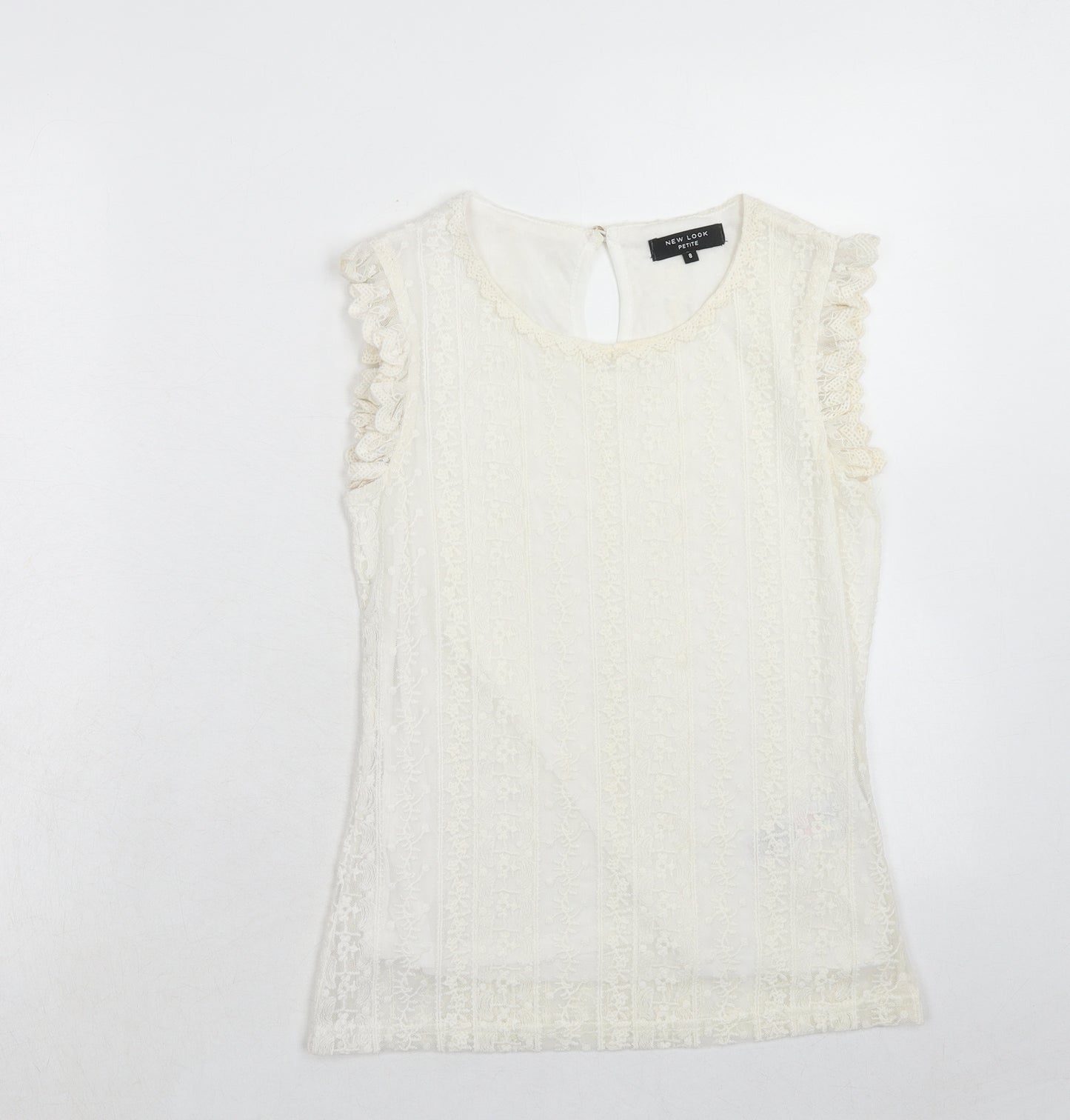New Look Womens Ivory Cotton Basic Tank Size 8 Round Neck