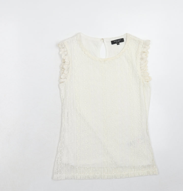New Look Womens Ivory Cotton Basic Tank Size 8 Round Neck