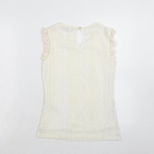 New Look Womens Ivory Cotton Basic Tank Size 8 Round Neck