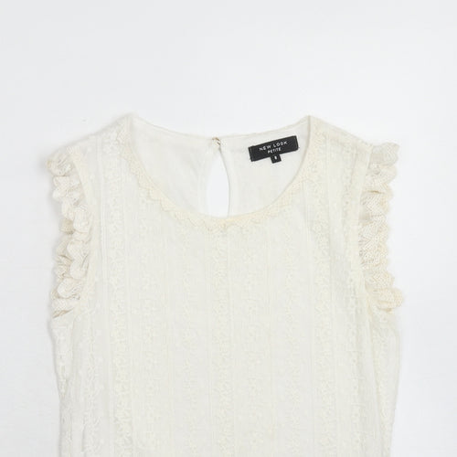 New Look Womens Ivory Cotton Basic Tank Size 8 Round Neck