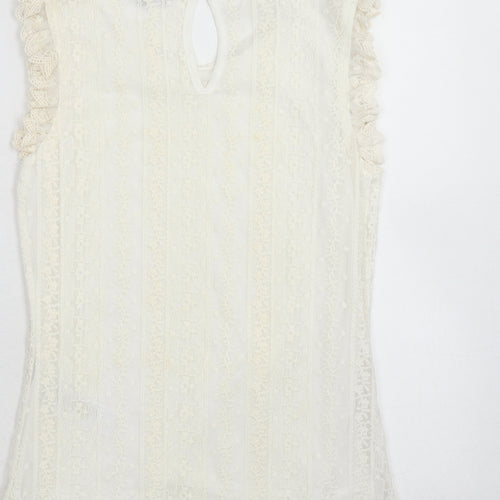 New Look Womens Ivory Cotton Basic Tank Size 8 Round Neck