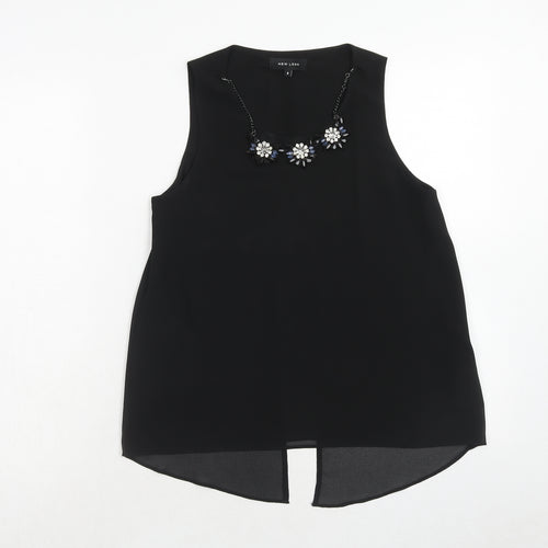 New Look Womens Black Polyester Basic Blouse Size 8 Round Neck