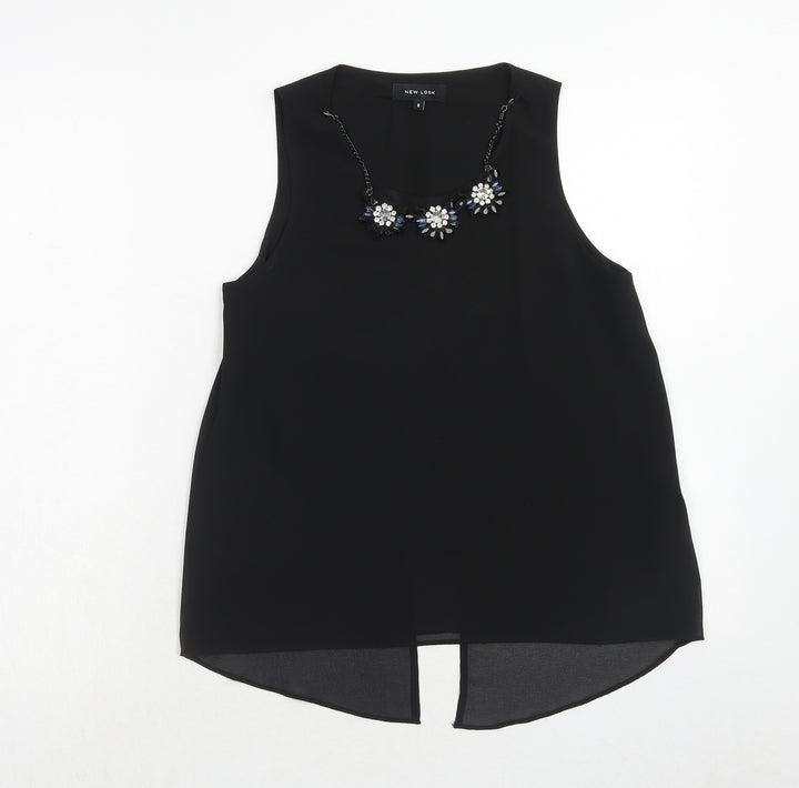 New Look Womens Black Polyester Basic Blouse Size 8 Round Neck