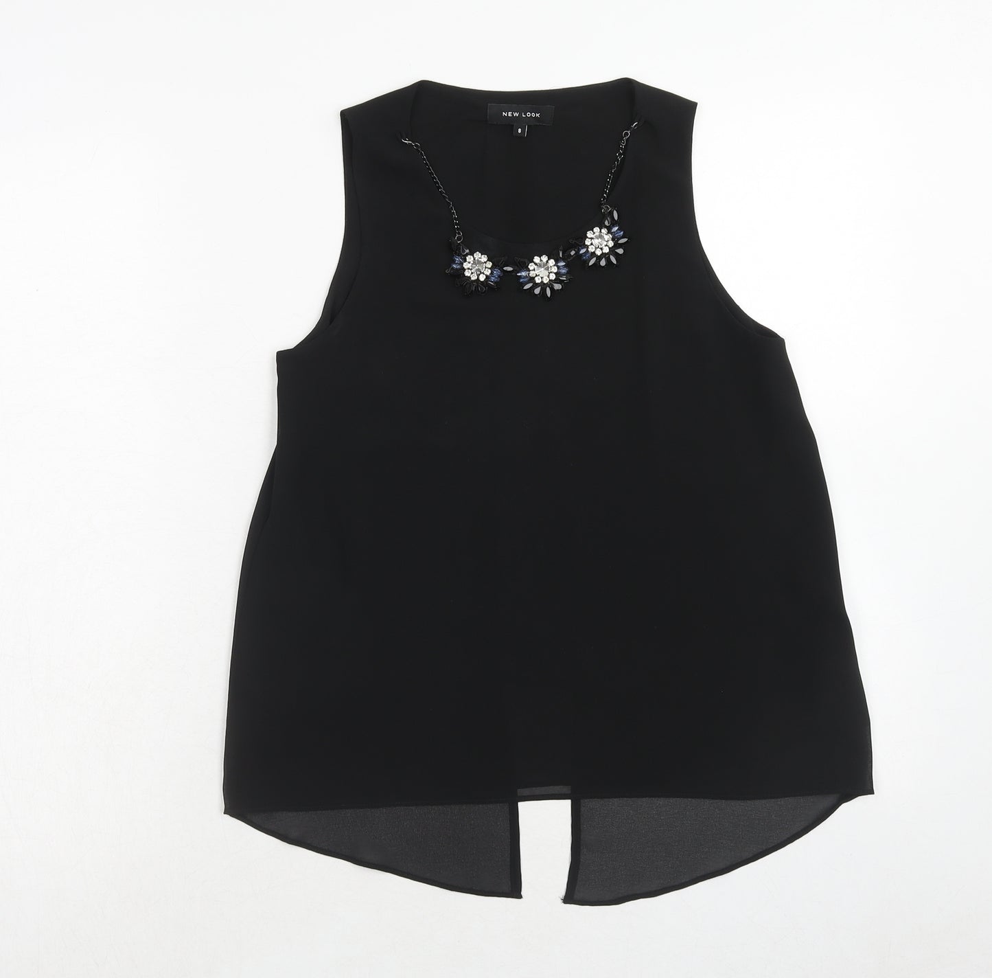 New Look Womens Black Polyester Basic Blouse Size 8 Round Neck