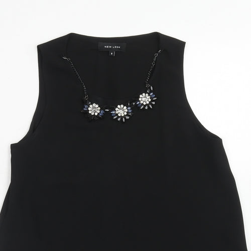 New Look Womens Black Polyester Basic Blouse Size 8 Round Neck