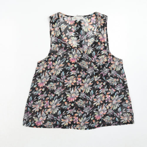 Cameo Rose Womens Multicoloured Floral Polyester Basic Blouse Size 8 Scoop Neck