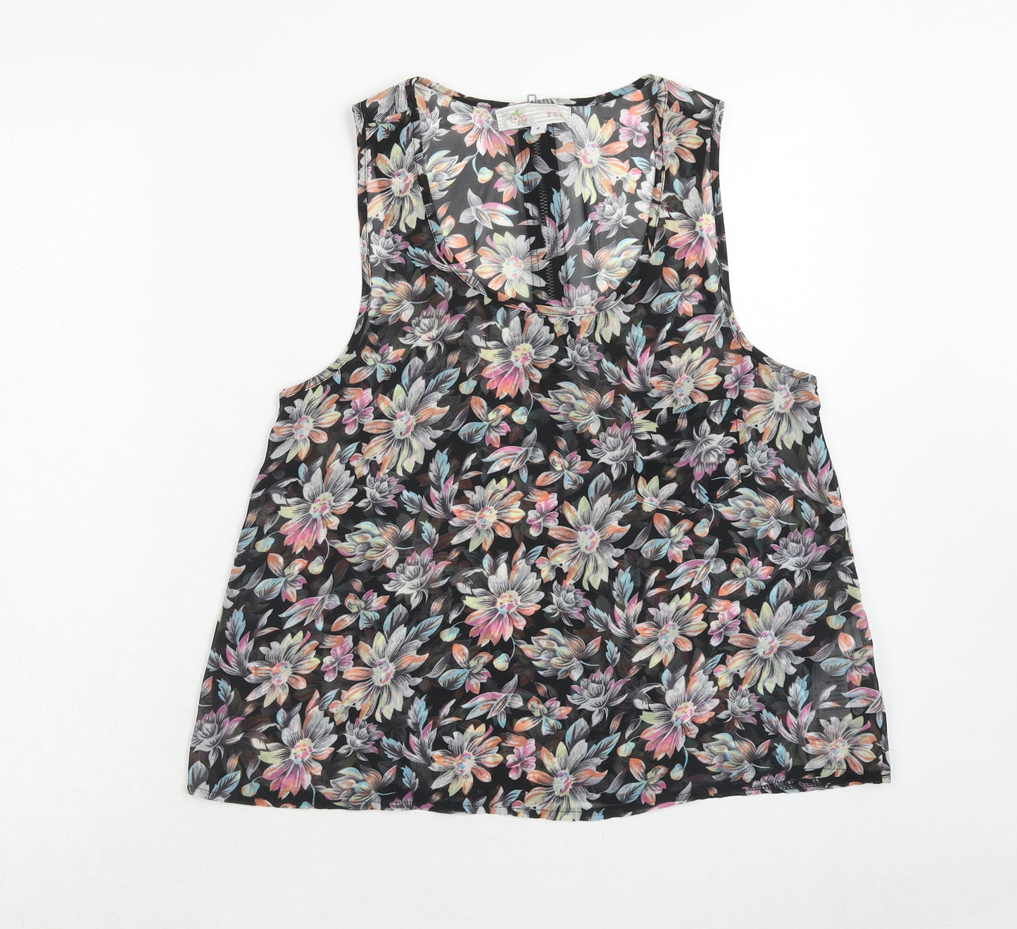 Cameo Rose Womens Multicoloured Floral Polyester Basic Blouse Size 8 Scoop Neck