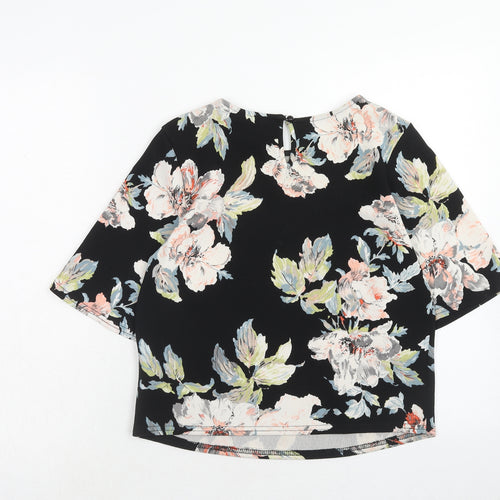 New Look Womens Black Floral Polyester Basic Blouse Size 8 Round Neck